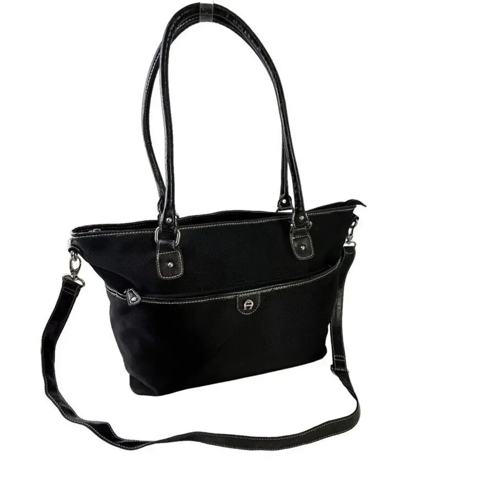Etienne Aigner Womens Black Large Shoulder Bag Laptop Work Career Purse Handbag